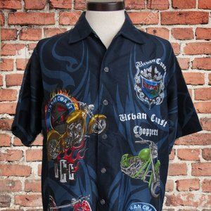 Choppers Urban Coast Men's Shirt Button Up Blue Motorcycle Graphics Size XL